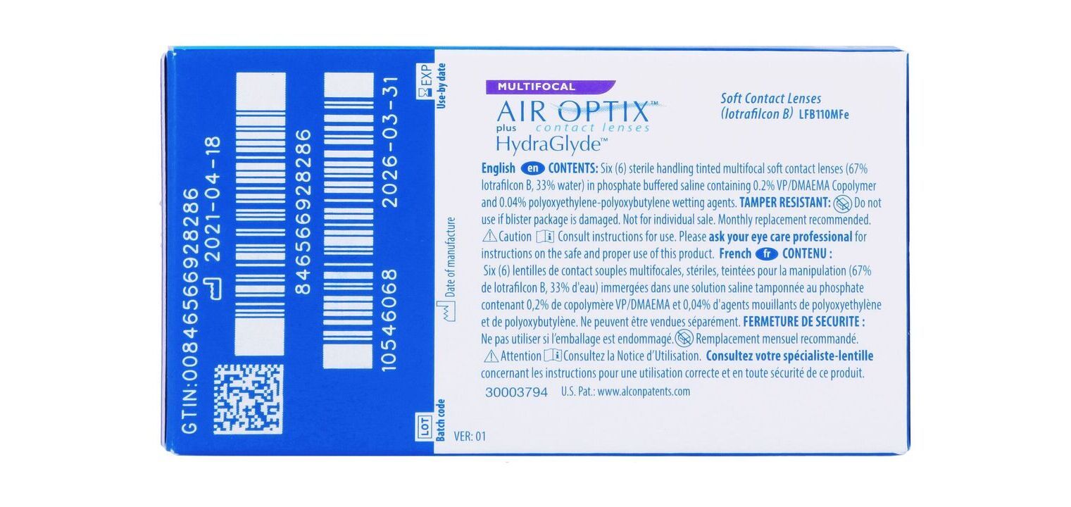 Lentilles de contact Air Optix AIR OPTIX HydraGlyde multi